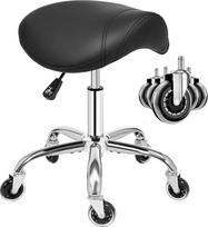 ANWBROAD WSS001B Balno taburetė su ratukais 360° pasukama taburetė Tylūs ratukai Reguliuojamas aukštis Ritininė taburetė iki 205 kg Ergonomiška storos odos plati sėdynė grožio salonams, salonams, SPA ir klinikoms Juoda