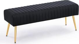 AONELAS Furnimart 44 colių juodo aksomo suolas Osmanų suolas Kojų atramos taburetė Miegamojo suolas Miegamojo suolas Lovos galas Tufting suolas Vidinis suolas su auksinėmis kojomis Svetainės miegamasis Miegamasis Valgomasis Įėjimas Juoda