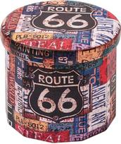 B FSOBEIIALEO Round Storage Ottoman Faux Leather Footrest Sulankstomas Osmanų žaislų skrynia 15" Route 66