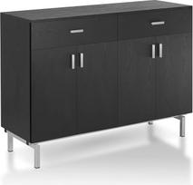 Baldai of America Brysin Modern 121,9 cm bufeto stalviršis, bufetinė spintelė su nuimamu vyno laikikliu, 2 stalčiais ant metalinių slankiklių ir 2 durelėmis, skirta virtuvei, valgomajam, didelė, juodai sidabrinė