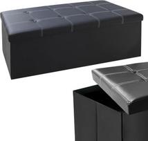 BARGAINS-GALORE Didelė "Ottoman" dirbtinės odos suolelio taburetė | sulankstoma sėdynė, kojų taburetė, sulankstoma skrynia | laikymo dėžė su dangčiu vaikų žaislams, miegamajam, prieškambariui, svetainei (triguba, juoda)