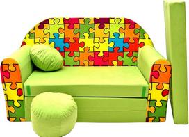 BDW vaikiška sofa-lova su taburete ir pagalvėle, Kotonas, žalia, 168 x 98 x 60 cm