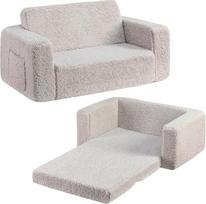 BEJOY Vaikiška sofa itin plati 2 in 1 mažylių šerpinė sofa, išskleidžiama ir paverčiama į vaikišką lovą ar gulto tipo gultą mergaitėms ir berniukams, šviesiai pilka