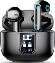 Belaidės "Bluetooth 5.4" ausinės, "In-Ear" ausinės su 6 mikrofonais, ENC triukšmo slopinimas, 2025 ausinių erdvinis garsas, lengvos, 35 valandų trukmės, IP7 vandens nepraleidžiančios, LED ekranas, ausinės kasdieniam naudojimui