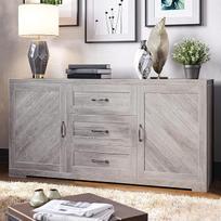 BELLEZE Hilo Hilo Modern Farmhouse Sideboard, konsolinis stalas arba bufetas su trimis stalčiais ir keturiomis lentynomis, erdvę taupanti sandėliavimo spintelė, talpinanti iki 70 svarų (pilka skalbimo spalva)