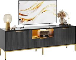 Bestier TV spintelė 55/60" televizoriui Šiuolaikinis pramogų centras, skirtas saugoti laikmenas Media Console Bangos raštas gyvenamajam kambariui Miegamasis blizgus juodas