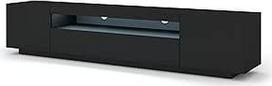 BIM baldai "Aura Lowboard TV spintelė, 200 cm, pakabinama arba pastatoma, universali apatinė spintelė, TV lenta, staliukas, HiFi staliukas, pakabinama spintelė (juodas kilimėlis su mėlynu LED apšvietimu)
