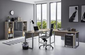 Biuro baldų komplektas "Study Office Edition" Sonoma ąžuolo / antracito blizgaus lako (2 komplektai)