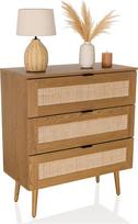 BOHEO K Komoda su rotango pynimu 80 x 40 x 90 cm su 3 stalčiais Komoda su daugybe stalčių Ąžuolo išvaizda