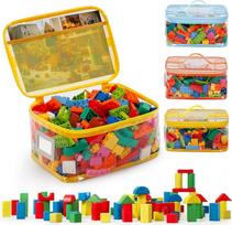 Bunte Spielzeug-Aufbewahrungstaschen, skaidri, PVC, wasserdicht, mit doppeltem Reißverschluss, Netz-Seitentaschen und Griff, 30,5 x 20,3 x 15,2 cm, für Bausteine, Brettspiele, Orange, Gelb, Blau