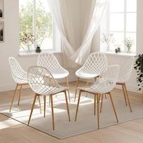 buybyroom Valgomojo kėdės 6 valgomojo kėdžių rinkinys Valgomojo svetainės kėdės Virtuvės PP plastikinės kėdės karkasas Metalinės kėdžių kojos su reguliuojamomis kojelėmis Valgomojo kėdė 120 kg keliamoji galia Balta