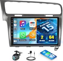 CAMECHO 2G + 64G Android 15 automobilinis radijas VW Golf 7 MK7 2013-2018 su Navi Carplay Android Car Wireless, Carplay Double DIN radijas su 10 colių ekranu, 2 USB, Bluetooth/FM/RDS + atbulinės eigos kamera