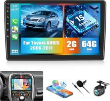 CAMECHO Autoradio Für Toyota 2006-2011 2G+64G Android 15 Wireless CarPlay Android Auto Bluetooth Radio GPS AUX, 9 Zoll Berührungsbildschirm WiFi + Rückfahrkamera Mikrofon