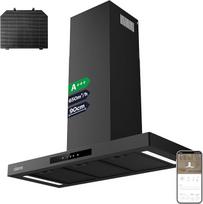CIARRA CBCB9102-P A+++ 90 cm recirkuliacinis ištraukiamasis gartraukis 650 m³/h "Wi-Fi" programėlės jutiklinis valdymas 4 lygiai su stiprintuvu Juodas sieninis gartraukis su CBCF004 aktyviosios anglies filtru