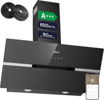 CIARRA CBCB9736F A+++ 90 cm gartraukis su konvekcine galvute be galvutės 650 m³/h Automatinis stiklo plokštės "Wi-Fi" programėlės jutiklinis valdymas Stiprintuvas su aktyvintosios anglies filtru CBCF003 4 lygių juodas