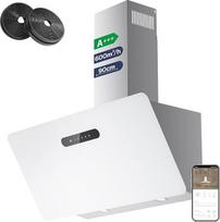 CIARRA CBCW9736K A+++ Gartraukis 90 cm Recirkuliacinis ištraukiamasis oro ištraukėjas "SensorTouch" valdymas Bepakopis įstrižas gaubtas 650 m³/h CBCF003 Aktyviosios anglies filtras Sieninis gaubtas Nerūdijančio plieno stiklas Baltas
