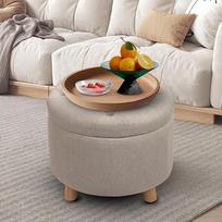 CLATINA Šiuolaikinis apvalus sandėliavimo otomanas, mygtukas Tufted Pouf Ottoman kojos taburetė su paminkštinta sėdyne, tuštybės taburetė su nuimamu dangčiu saugojimo kojos taburetė gyvenamajame kambaryje, miegamajame, Mak