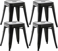 CLP "Armin" 4 taburečių rinkinys, pagamintas iš metalo, sukraunamos taburetės, sėdynės aukštis 46 cm, lengvai prižiūrimos darbo taburetės, juoda spalva