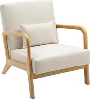 CLP "Hibbing Recliner Chair", patogus minkštas krėslas su audinio užvalkalu, guminio medžio rėmas, fotelis svetainei ir miegamajam, spalva: Kreminė