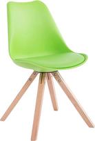 CLP Retro Toulouse Square Chair with Faux Leather Cover | Plastikinė kėdė su mediniu rėmu, spalva: Žalia spalva, rėmo spalva: Pilka