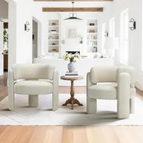 COLAMY modernus aksominis "Wing Chair" krėslas, 2 vnt., minkšti svetainės krėslai, patogus apvalus poilsio krėslas su 3 kojelėmis, skirtas svetainei, miegamajam, skaitymo kampeliui, kreminės spalvos