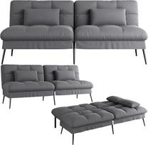 COMHOMA Miegamoji sofa-lova su miego funkcija, futono užvalkalas, kampinė sofa, 3 vietų svečių sofa su reguliuojamu atlošu, pilkas audinys