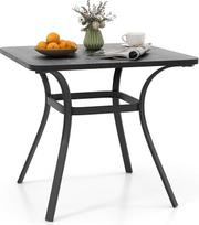 COSTWAY metalinis sodo stalas, 80 x 80 x 73 cm, terasos stalas su mediniu stalviršiu, balkono stalas 4 asmenims, lauko valgomojo stalas kieme, terasoje, sode, pilkos spalvos