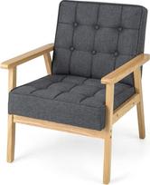 COSTWAY Svetainės fotelis, minkštas poilsio krėslas, modernus akcento krėslas su porankiais iš gumos medienos, viengulė sofa svetainei, miegamajam (pilka)