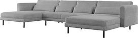 DANI kampinė U formos sofa - didelė modulinė šeimyninė sofa su velvetinio audinio POSO - patogi sofa svetainei - 391 cm pločio (pilka)