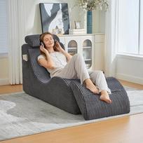 Debesų fotelis su nuimama sėdynės pagalvėle, sofa be kaulų su šonine kišene, svetainės kėdė svetainei, miegamajam, putų sofa, pagaminta iš elastingų suspaudimo putų, tamsiai pilka