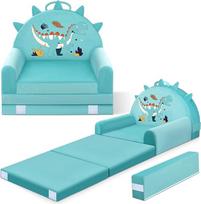 Dinozaurų vaikiška sofa, sulankstoma 2-in-1 mini kušetė, 150 cm minkšto krištolo aksomo mažylių žaidimų sofa miegamajam, svetainei, žaidimų kambariui, gimtadienio dovana berniukams mergaitėms