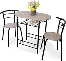 DIVCHI 3 dalių valgomojo stalo ir kėdžių komplektas, kompaktiškas valgomojo komplektas su lentyna ir vyno laikikliu, modernus pusryčių baro stalo komplektas virtuvei, butui ar nedidelei erdvei