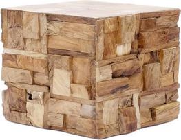 Dizaino tikmedžio staliukas Driftwood taburetė Tikmedžio medienos mozaikos rankų darbo keturkampis kavos staliukas 40 x 55 x 55 cm (H x Š x D)