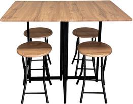 DRW sulankstomas stalas ir 4 kėdės Metalinė juoda ir natūrali spalva 100 x 70 x 75 cm