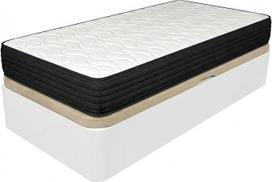 DUÉRMETE ONLINE Pack Atminties putų čiužinys Pocket Visco + Sulankstoma lova Didelės talpos šoninis atidarymas Medinė balta 105 x 190 cm