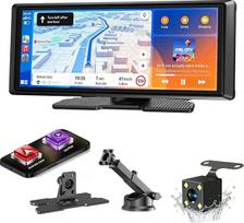 ESSGOO Carplay Android automobilio ekranas su galinio vaizdo kamera, 8 colių Carplay ekranas "Apple" / "Android" automobiliui / "AirPlay" / "Mirror Link", belaidis jutiklinis GPS navigacijos ekranas, su "Bluetooth 5.3", AUX, FM, balsu