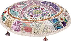 Etninės dekoratyvinės apvalios grindų sėdynės pagalvėlė 100 x 100 cm didelis meditacija pagalvėlė derliaus balta Boho Patchwork Bean Bag sėdynės pagalvėlė medvilnės siuvinėtos grindų pagalvėlė kampas