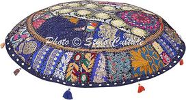 Etninės dekoratyvinės apvalios grindų pagalvėlė padengti Boho 100 x 100 cm didelis pupelių maišelis pagalvėlė derliaus tamsiai mėlyna Bohemijos Patchwork gyvenamasis kambarys medvilnės siuvinėtos grindų pagalvėlė balkonui