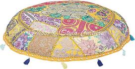 Etninės dekoratyvinės apvalios grindų pagalvėlė padengti 100 x 100 cm didelis grindų sėdynės pagalvėlė derliaus Mango geltona Boho Patchwork sofos sėdynės pagalvėlė medvilnės siuvinėtos grindų pagalvėlė lauko
