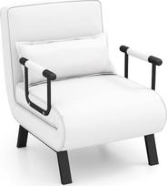 FANTASK "4-in-1" miegamojo kėdė su lovos funkcija, atlošo kėdė sofa-lova su 6 kryptimis reguliuojamu atlošu ir nuimama pagalvėle, sulankstoma sofa-lova su metaliniu rėmu iki 150 kg (balta)