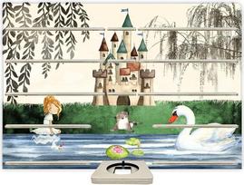 Farbklecks-Collection Muzikinių dėžučių lentyna "Swan Princess", tinkama "Toniebox" dėžutėms Lentyna su vieta dėžutei ir 65-70 g figūrėlėms