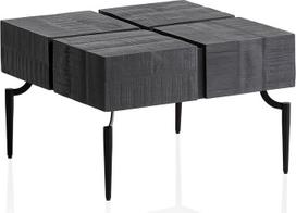 FineBuy Kavos staliukas Akacijų juodos spalvos medžio masyvo kvadratinis 60 x 60 cm modernus svetainės stalas 4 blokų dizaino stalas su metalinėmis kojelėmis pramoninio kubo stiliaus juodas