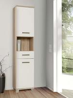 FORTE "Veris" šoninė spintelė su 2 durelėmis ir 1 stalčiumi, medžio kompozitas, "Sonoma" ąžuolo ir balto blizgesio derinys, 40,2 x 186,82 x 34,8 cm