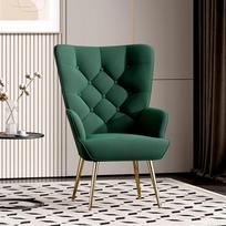 Fotelis Gyvenamasis kambarys Viengulė sofa poilsio kėdė Šiuolaikinė kėdė su auksinėmis metalinėmis kojelėmis Velvetas gyvenamajam kambariui Miegamasis iki 150 kg Žalia