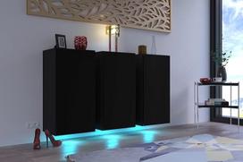 Furnitech K9 Modernus svetainės baldas, komoda, spinta, spintelė, miegamojo, valgomojo, svetainės baldai Matinis (LED RGB 16 spalvų, K9-18M-B1)