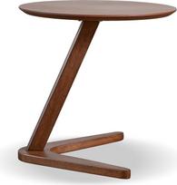 Furniture of America Lucian Mid-Century Moderner Massivholz Braun Runder Beistelltisch mit V-Form Basis, Minimalistischer Nachttisch für Wohnzimmer, Büro, Zuhause, Walnuss