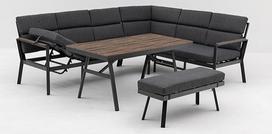 Gardissimo Nara Oak Right Dining Lounge su kampine sofa, valgomojo stalu, suolu ir pagalve - atsparus oro sąlygoms iki 9 žmonių - skalbiami užvalkalai - aliuminio sėdimųjų vietų rinkinys Garden Lounge Garden Furniture Set