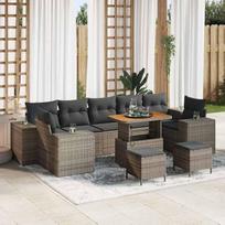 Garten-Sofa-Set 10-teilig mit Kissen, Modulares Gartenmöbel-Set aus Poly-Rattan mit Stahlrahmen, 4 Armsofas, 3 Mittelplätze, 2 Hocker und Tisch in Schwarz