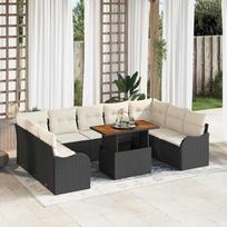 Garten-Sofa-Set 10-teilig in Schwarz und Creme aus Poly-Rattan mit Kissen, Gartenmöbel-Set 10 Stück, Lauko sofa-Garnitur
