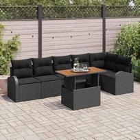 Garten-Sofa-Set mit Kissen 7-teilig Schwarz Creme Lauko sofos rinkinys Rattan-Gartenset Gartenmöbel-Set für Terrasse und Balkon